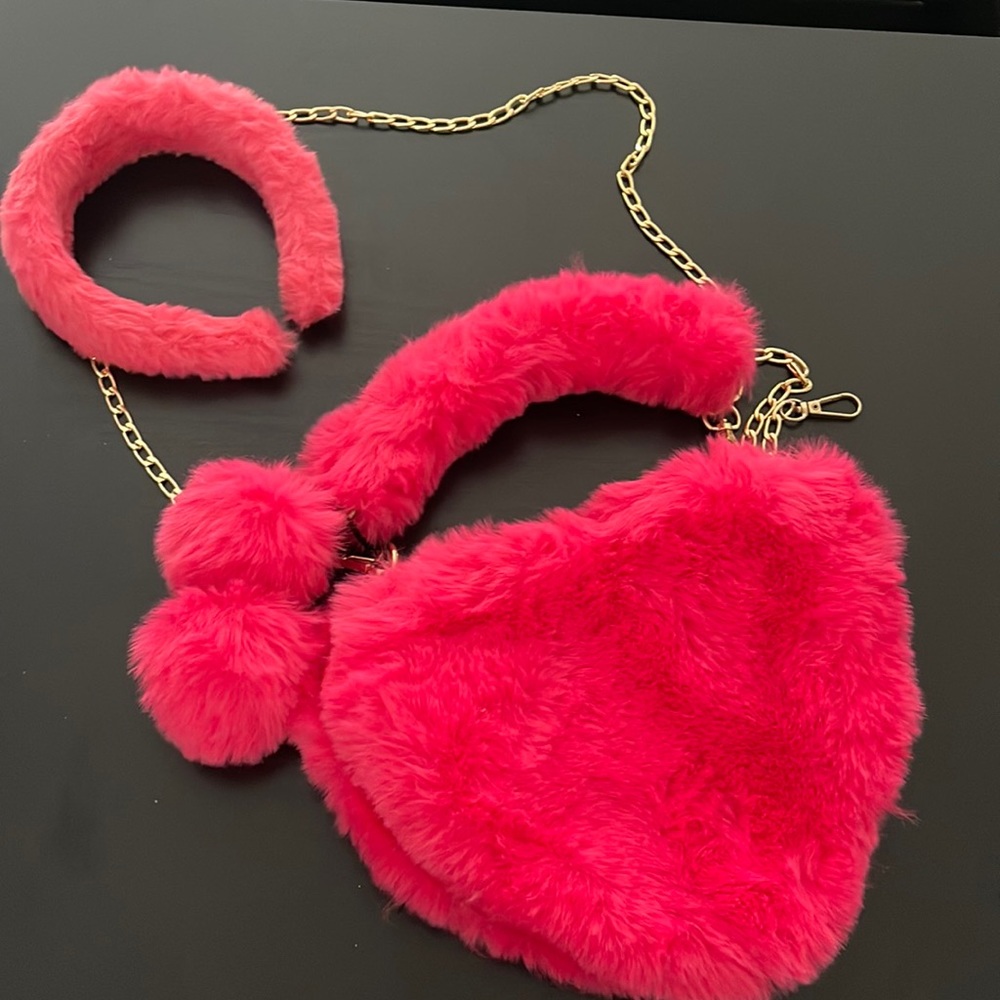 Faux fur purse/ headband set women